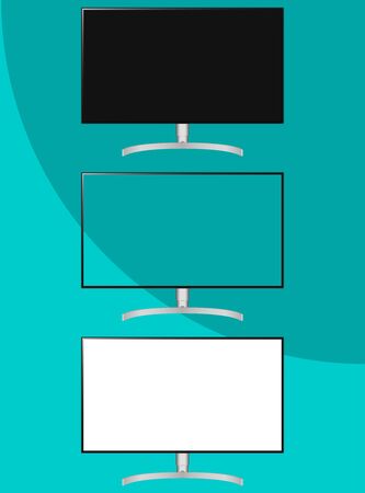 16: 9 aspect ratio computer monitor mockup. Blank white and transparent screen.のイラスト素材