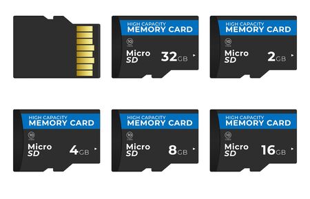 Set of various capacity micro SD flash cards.のイラスト素材