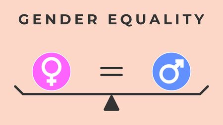 Gender equality vector illustration in minimalistic style. Gender symbols on scales.のイラスト素材
