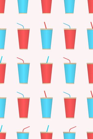 Colorful cup and straw texture. Vector seamless pattern Eのイラスト素材