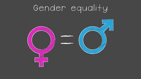 Gender equality vector illustration. Gender symbols and equal sign on chalkboard.のイラスト素材