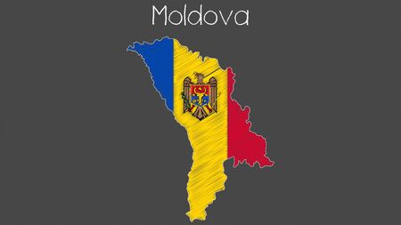 Moldova map flag chalkboard style vector illustration.のイラスト素材