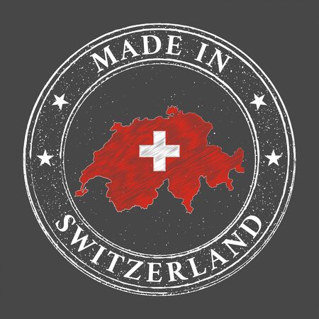 Made in Switzerland map flag grunge stamp. Vector illustration.のイラスト素材