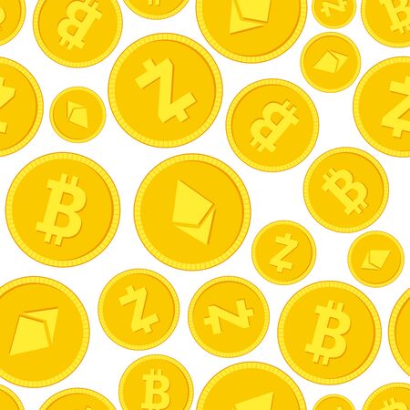 Crypto currency seamless pattern in flat style.のイラスト素材