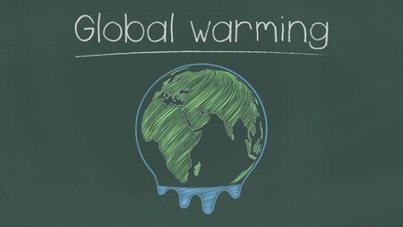 Melted earth on chalkboard. Global warming vector illustration.のイラスト素材