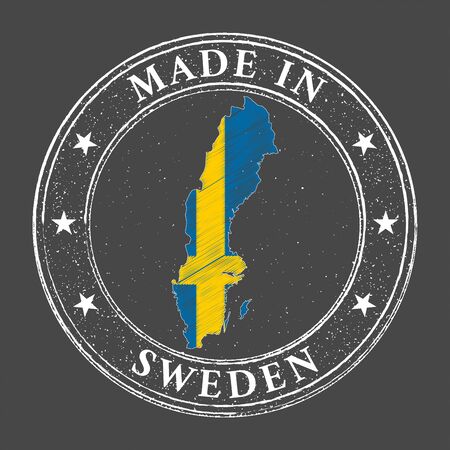 Made in Sweden map flag grunge stamp. Vector illustration.のイラスト素材
