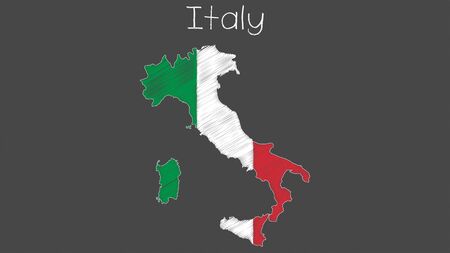 Italy map flag chalkboard style vector illustration.のイラスト素材