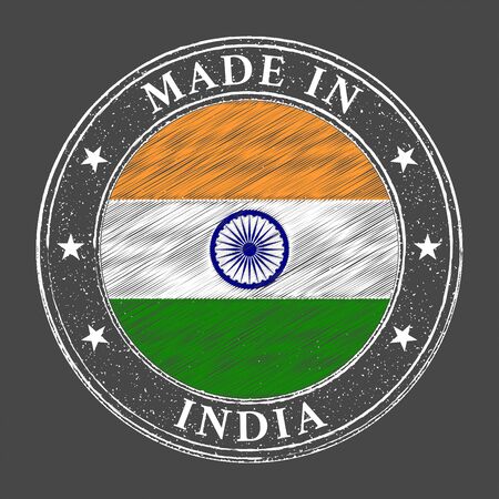 Made in India flag grunge stamp. Vector illustrationのイラスト素材