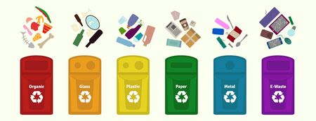 Garbage waste sorting, disposal, management, recycling vector illustration / guide.のイラスト素材
