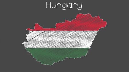 Hungary map flag chalkboard style vector illustration.のイラスト素材