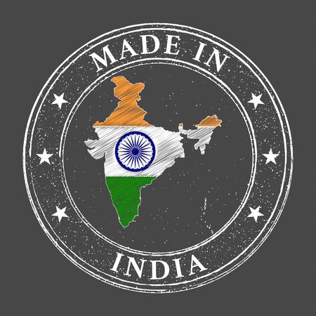 Made in India map flag grunge stamp. Vector illustration.のイラスト素材
