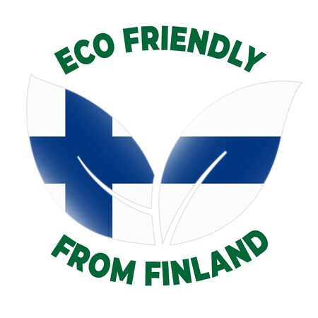 Eco friendly from Finland badge. Flag in leaf shapes illustration.のイラスト素材