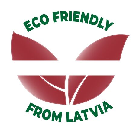 Eco friendly from Latvia badge. Flag in leaf shapes illustration.のイラスト素材