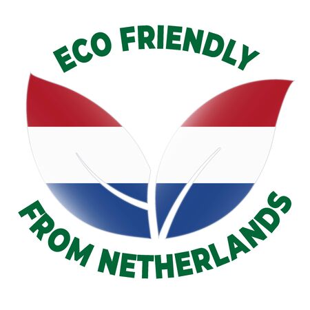 Eco friendly from Netherlands badge. Flag in leaf shapes illustration.のイラスト素材