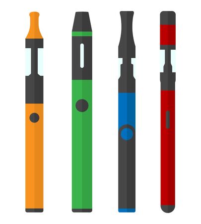 Colorful set of e-cigarettes icons. 4 different vape pens. Vector illustration EPS10.のイラスト素材