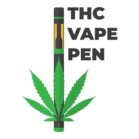 THC vape pen illustration. Vape pen in flat style and cannabis leaf. Vector illustration EPS10.のイラスト素材