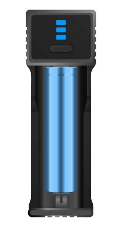 Battery charger concept. One slot, display with information. Vector illustration EPS10.のイラスト素材
