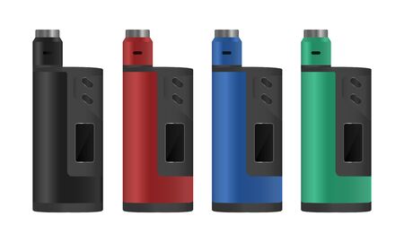 Realistic electronic cigarette concept. Box mod and dripping atomizer. 4 color options. Vector illustration EPS10.のイラスト素材