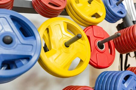 Set for lifestyle design. Sports background. Fitness background. Gym equipment background. Advertisement concept. Fitness workout. Power concept.の写真素材