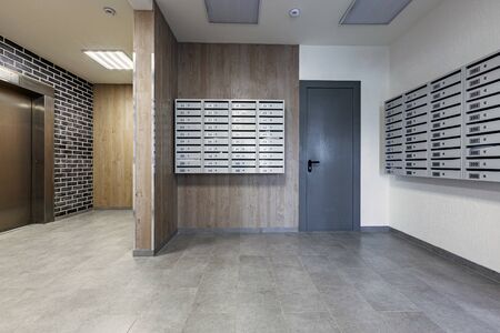 Lifestyle design. Modern interior design. Modern steel elevator. Nobody inside.