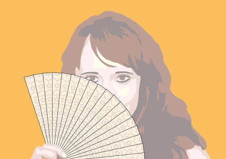 Portrait of the girl with fanのイラスト素材