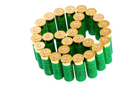 Group hunting cartridges in sign of peaceの写真素材
