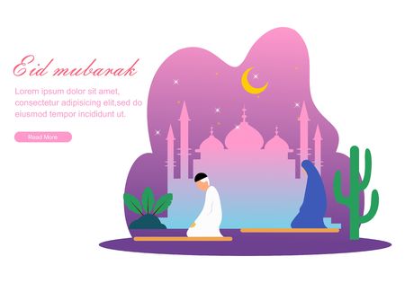 Happy ramadhan mubarak greeting concept with character peopleのイラスト素材