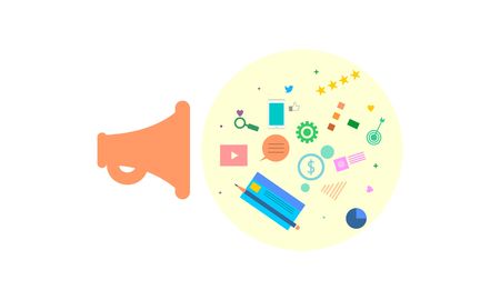 Business Blogging, Commercial Blog posting, Internet Blogging service flat design vector illustration with iconsのイラスト素材