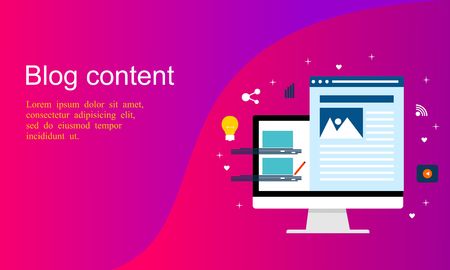 Business Blogging, Commercial Blog posting, Internet Blogging service flat design vector illustration with iconsのイラスト素材