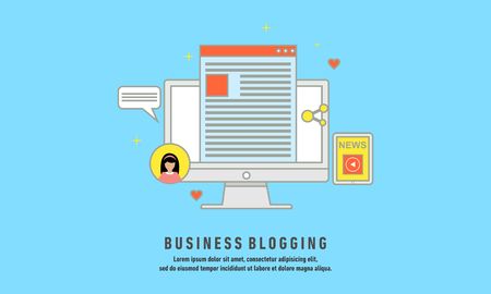 Business Blogging, Commercial Blog posting, Internet Blogging service flat design vector illustration with iconsのイラスト素材