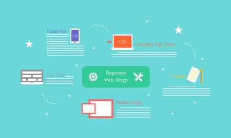 Business Blogging, Commercial Blog posting, Internet Blogging service flat design vector illustration with iconsのイラスト素材