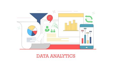 Data analysis related illustration. Research, information, analytic, report and strategy logo vectorのイラスト素材