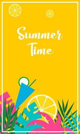 Hello summer poster and background logo template. Jungle, beautifulのイラスト素材