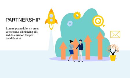 Business partnership relation concept idea with tiny people character. team working partner together template for web landing page, banner, presentation, mockup, social media. Vector illustrationのイラスト素材