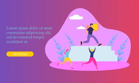 Business partnership relation concept idea with tiny people character. team working partner together template for web landing page, banner, presentation, mockup, social media. Vector illustrationのイラスト素材