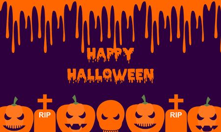 Halloween Fullmoon Banner, Witch, Haunted House, Pumpkins and Bats.のイラスト素材