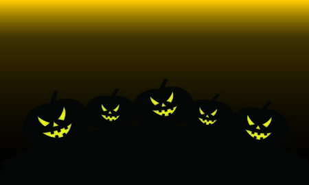 Halloween Fullmoon Banner, Witch, Haunted House, Pumpkins and Bats.のイラスト素材