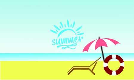Hello beach, hello summer concept. Vector illustration with the beach and ocean wavesのイラスト素材
