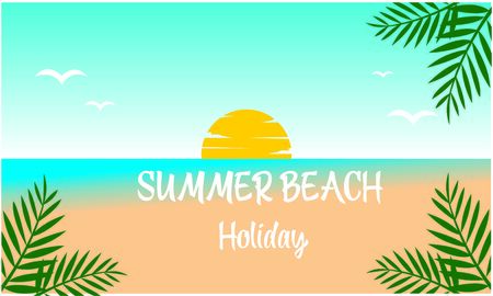Hello beach, hello summer concept. Vector illustration with the beach and ocean wavesのイラスト素材