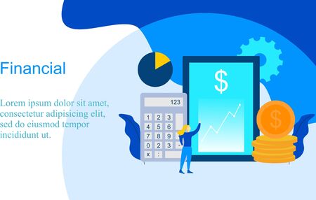 Financial investments concept. Business assistant. innovation, marketing, analysis. vector illustration.  Flat landing page template,banner,flyer,poster,web pageのイラスト素材