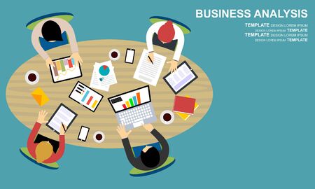Flat design for business teamwork, analysis, consulting, project management, financial report and strategy . Illustration oncepts web banner and printed materials.のイラスト素材