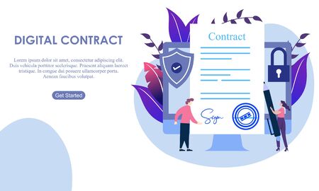 Landing page contract digital internet blue solid illustrationのイラスト素材