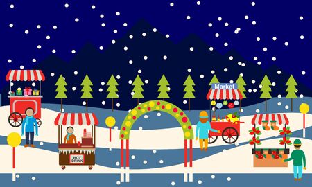 Winter city and christmas market banner illustration vectorのイラスト素材