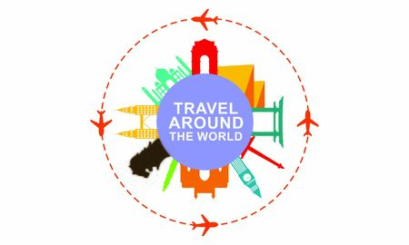 Travel Time Logo With Famous Buildings illustration logoのイラスト素材
