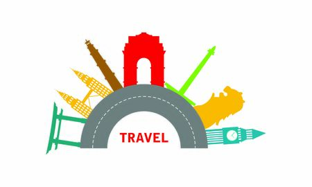 Travel Time Logo With Famous Buildings illustration logoのイラスト素材