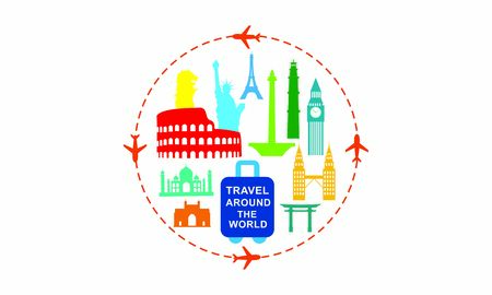 Travel Time Logo With Famous Buildings illustration logoのイラスト素材