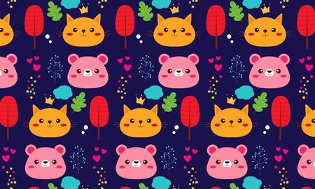 Seamless pattern with farm animal logo illustrationのイラスト素材