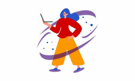 People character surrounded with gadgets flat design concept illustrationのイラスト素材