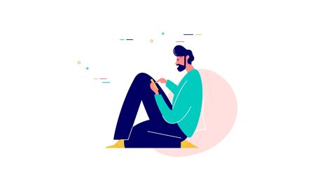 People character surrounded with gadgets flat design concept illustrationのイラスト素材