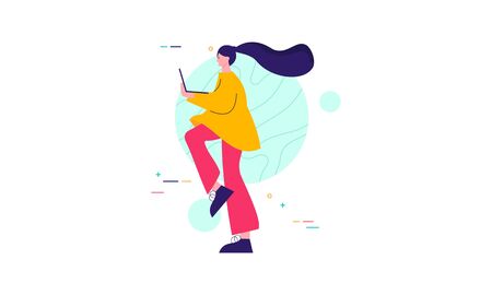 People character surrounded with gadgets flat design concept illustrationのイラスト素材
